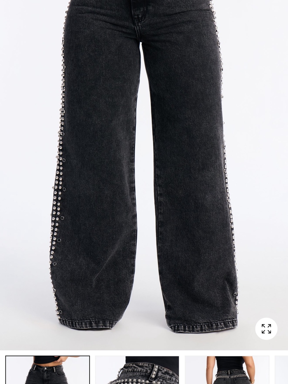 Fashion Nova Black Wide Leg Jeans with Silver Stud Trim - Picture 2 of 7